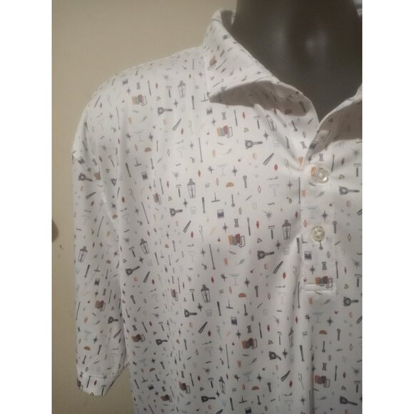 Johnnie O Polo Shirt Mens 2XL White All Over Print Geometric Performance Drinks - Picture 4 of 13